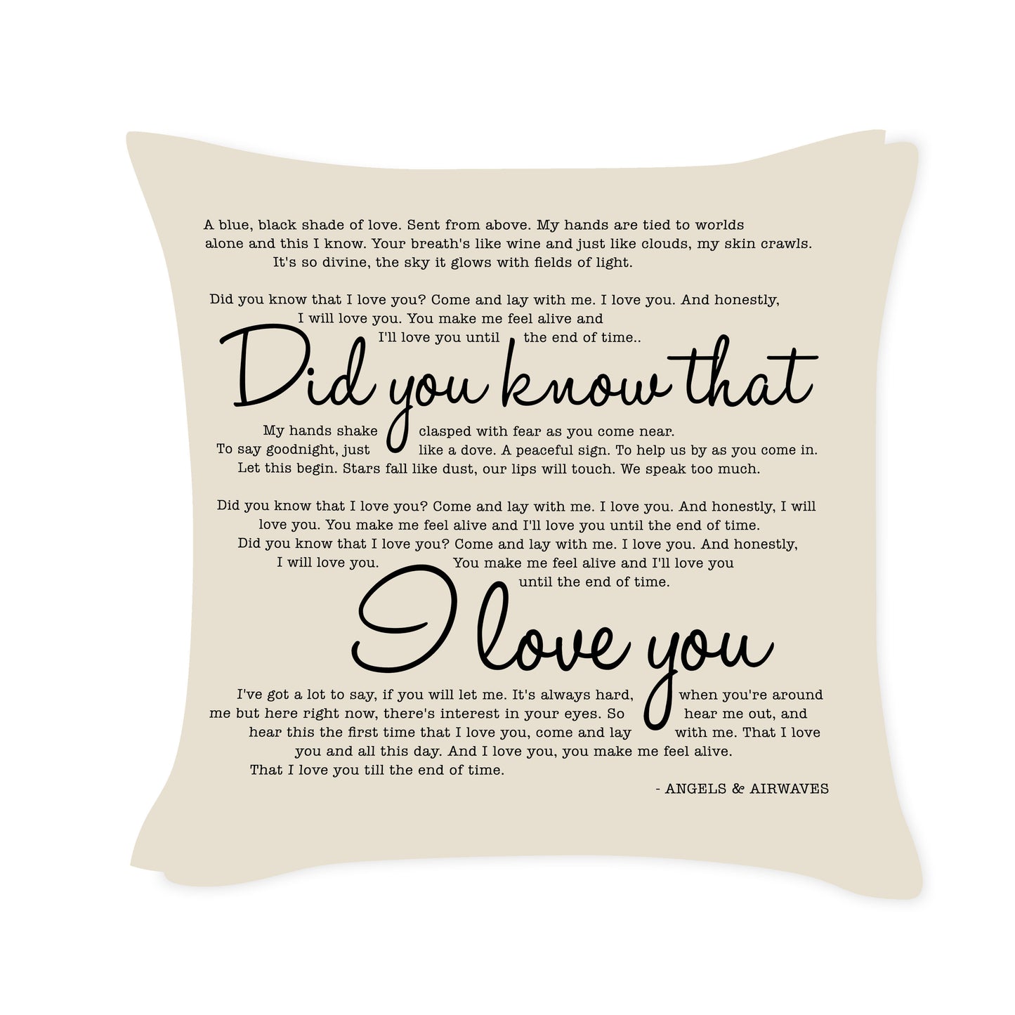 Did you know that I love you - Angels & Airwaves - Song Lyric Inspired Cushion Cover