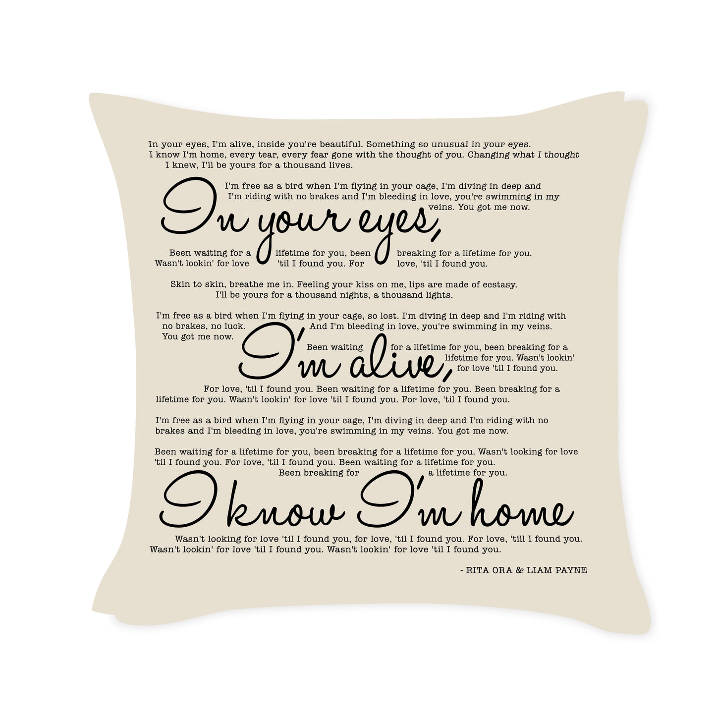 In your eyes I'm alive - Rita Ora & Liam Payne - Song Lyric Inspired Cushion Cover