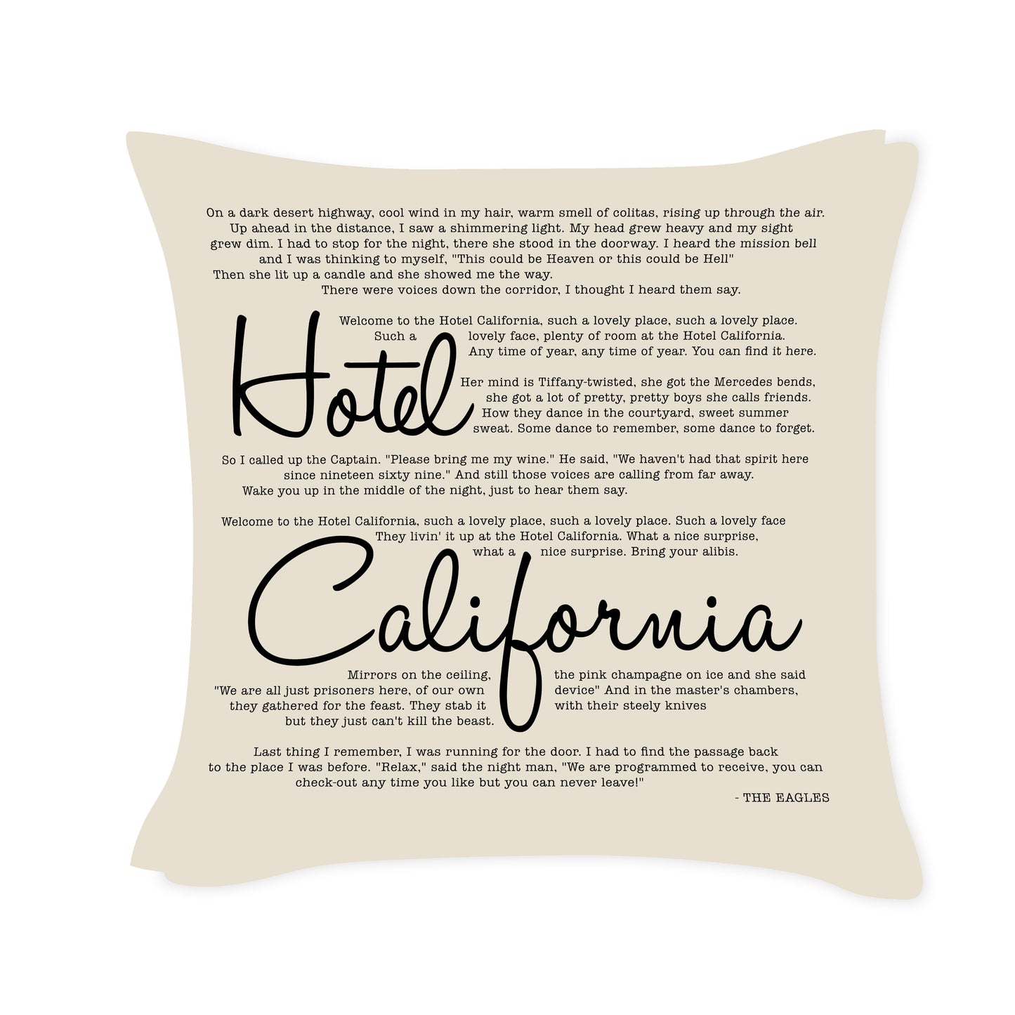 Hotel California - The Eagles - Song Lyric Inspired Cushion Cover