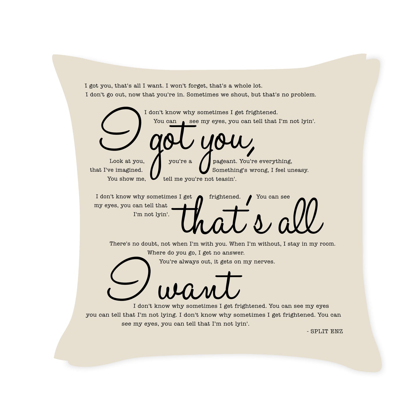 I got you that's all I want - Split Enz - Song Lyric Inspired Cushion Cover