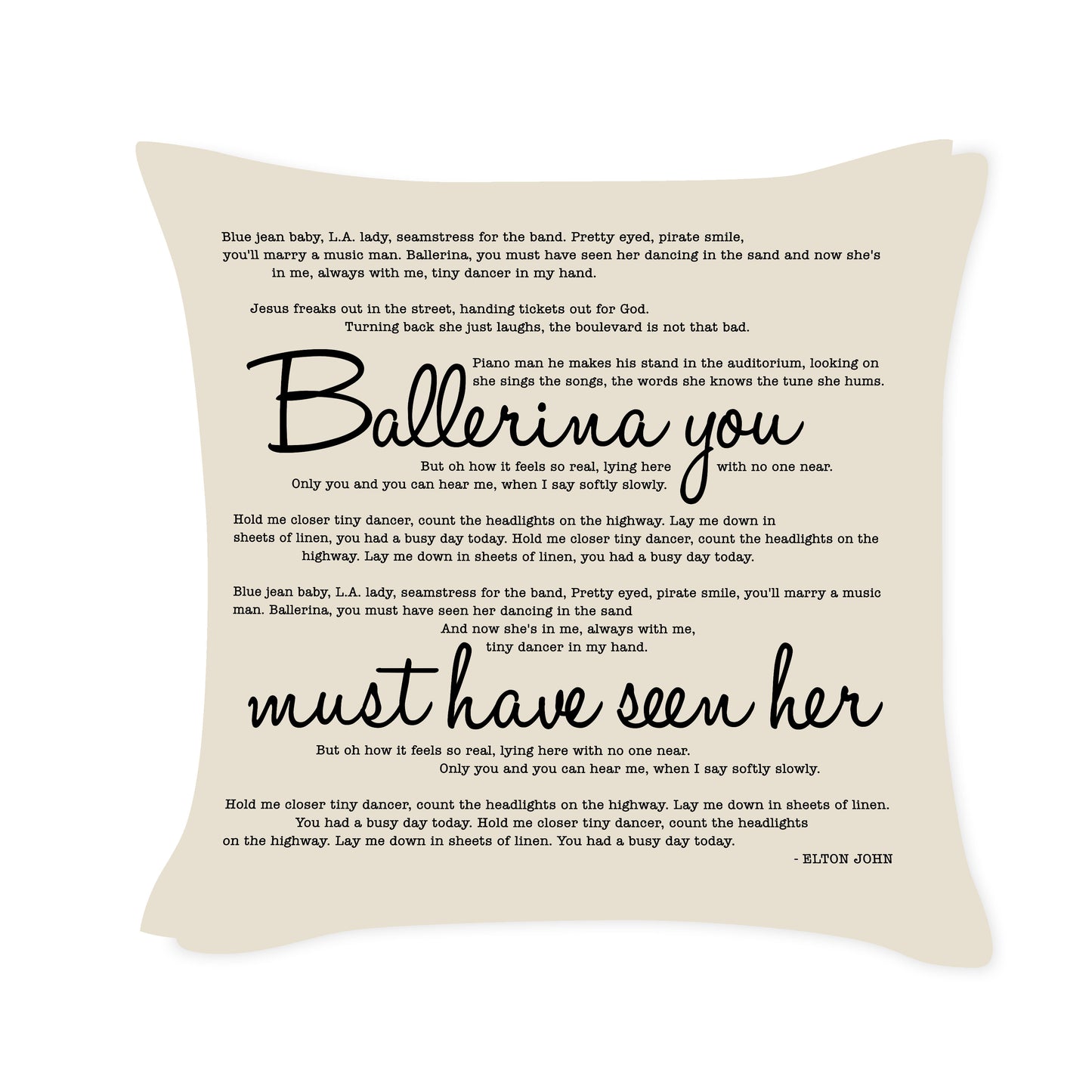 Elton John - Tiny Dancer - Song Lyric Inspired Cushion Cover