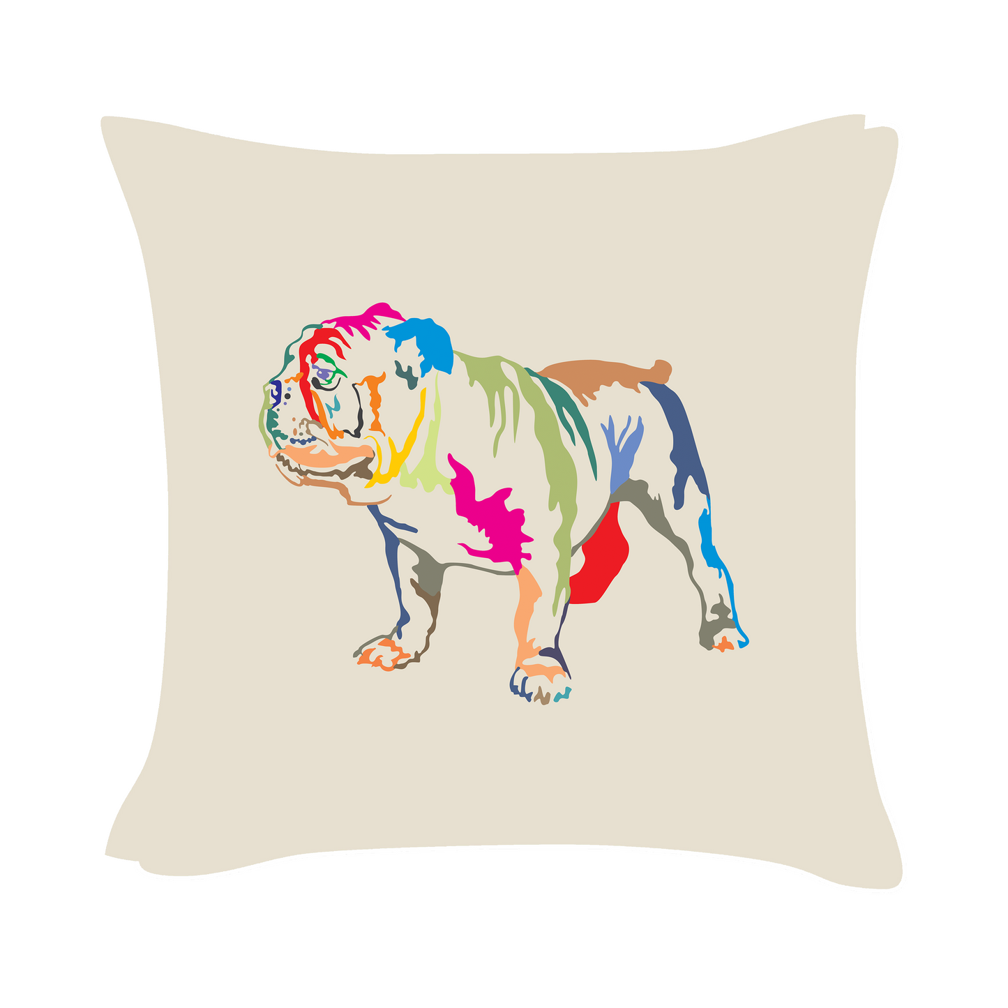 English Bulldog Art - Beige Cushion Cover
