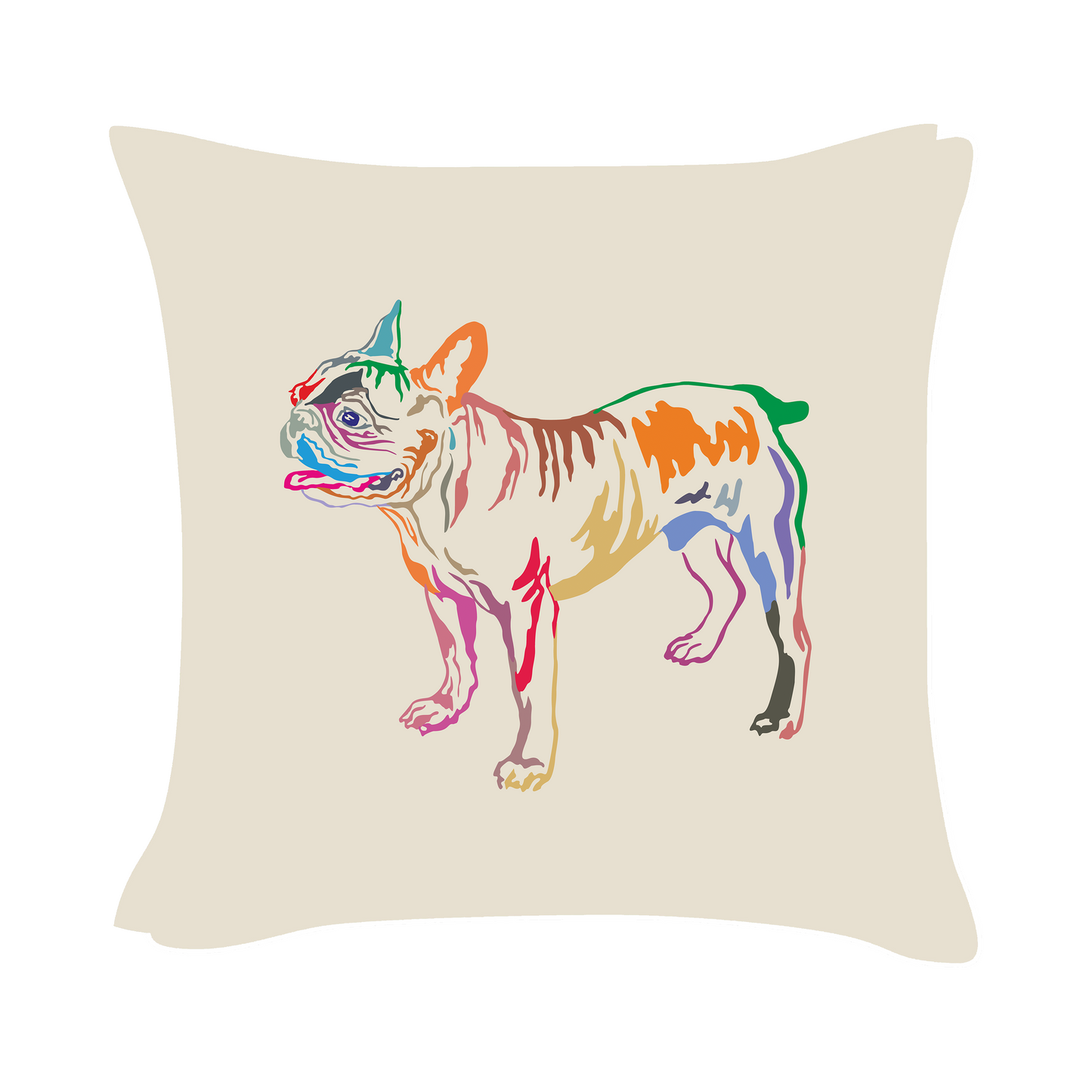 French Bulldog Art - Beige Cushion Cover