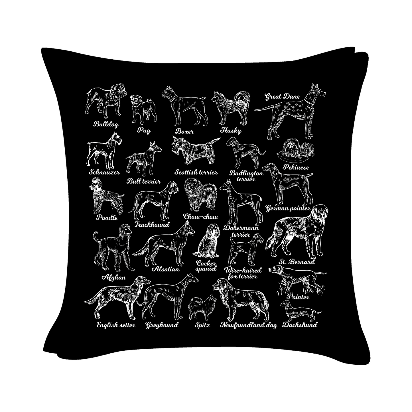 Various Breeds Art - Black Cushion Cover