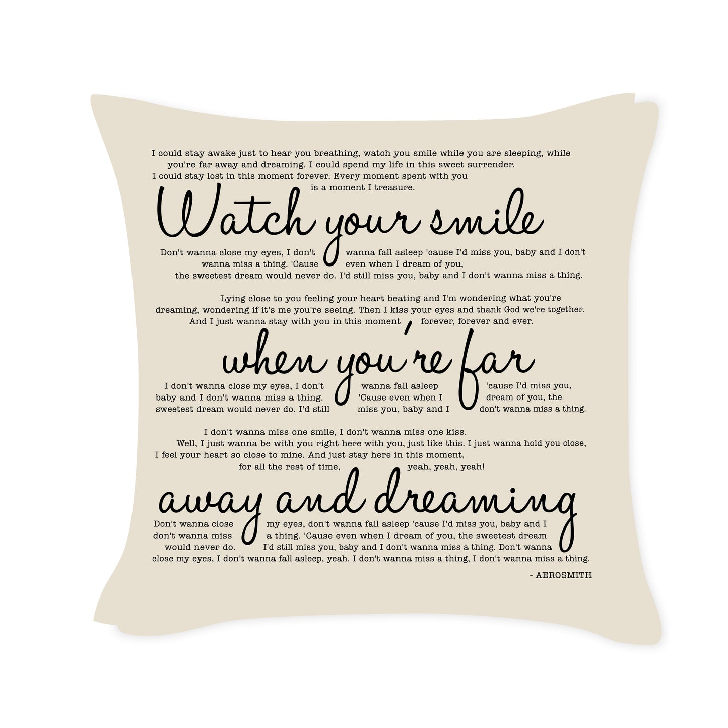 Don’t wanna miss a thing - Aerosmith - Song Lyric Inspired Cushion Cover