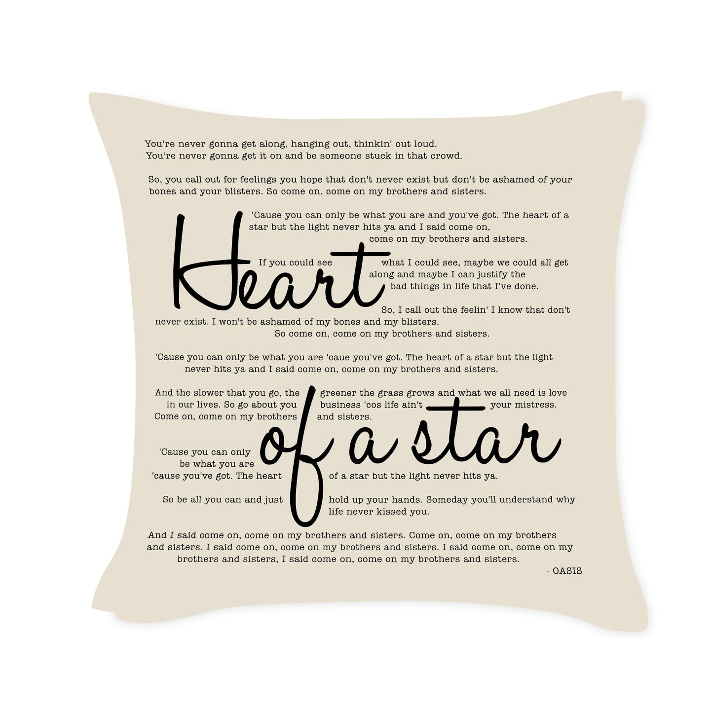 Heart of a star - Oasis  - Song Lyric Inspired Cushion Cover