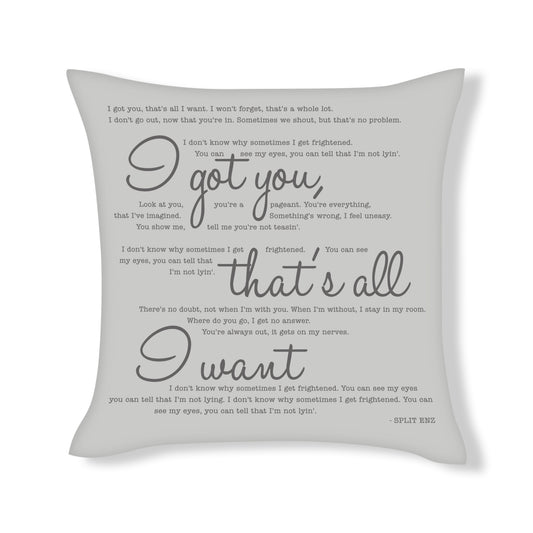 I got you that's all I want - Split Enz - Song Lyric Inspired Cushion Cover