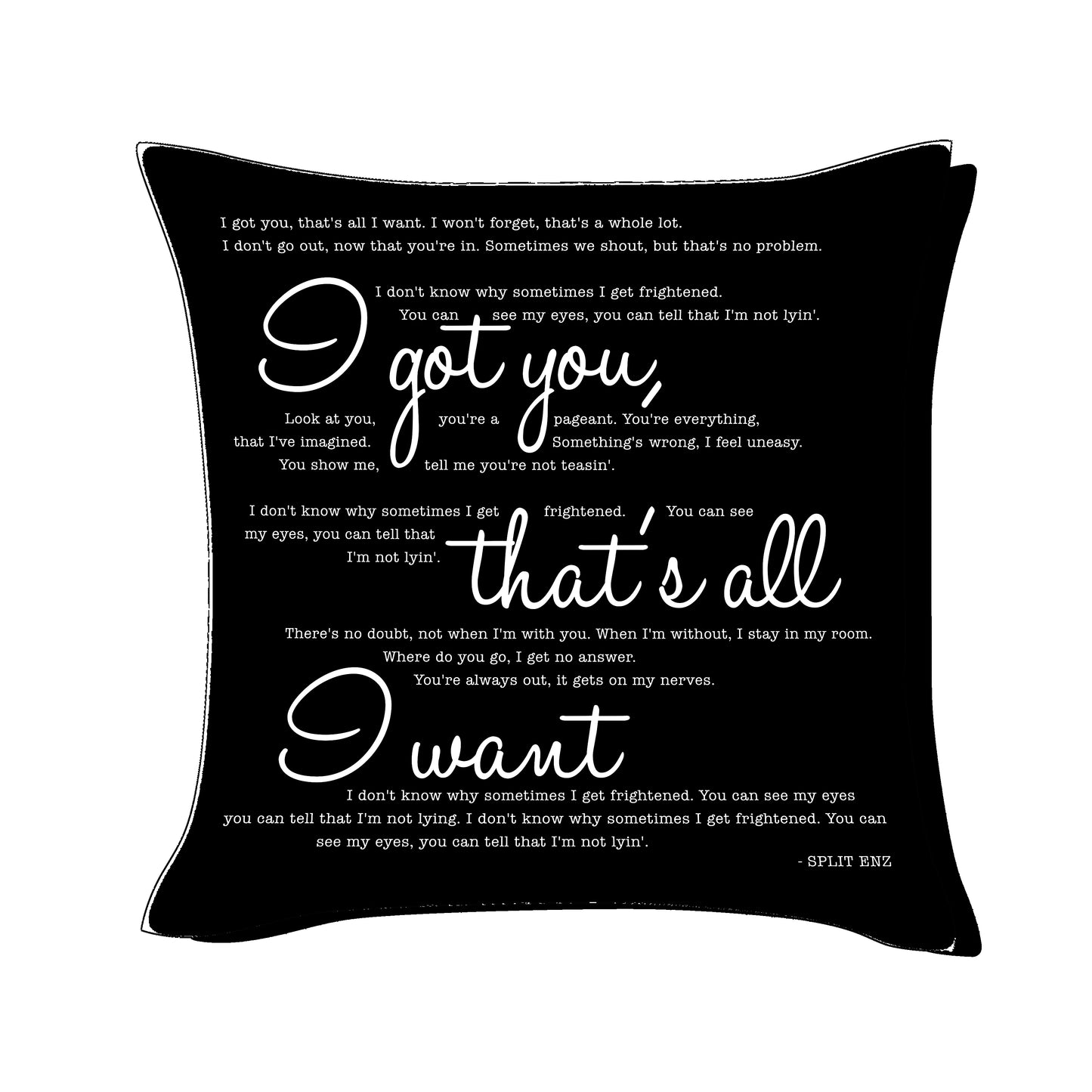 I got you that's all I want - Split Enz - Song Lyric Inspired Cushion Cover