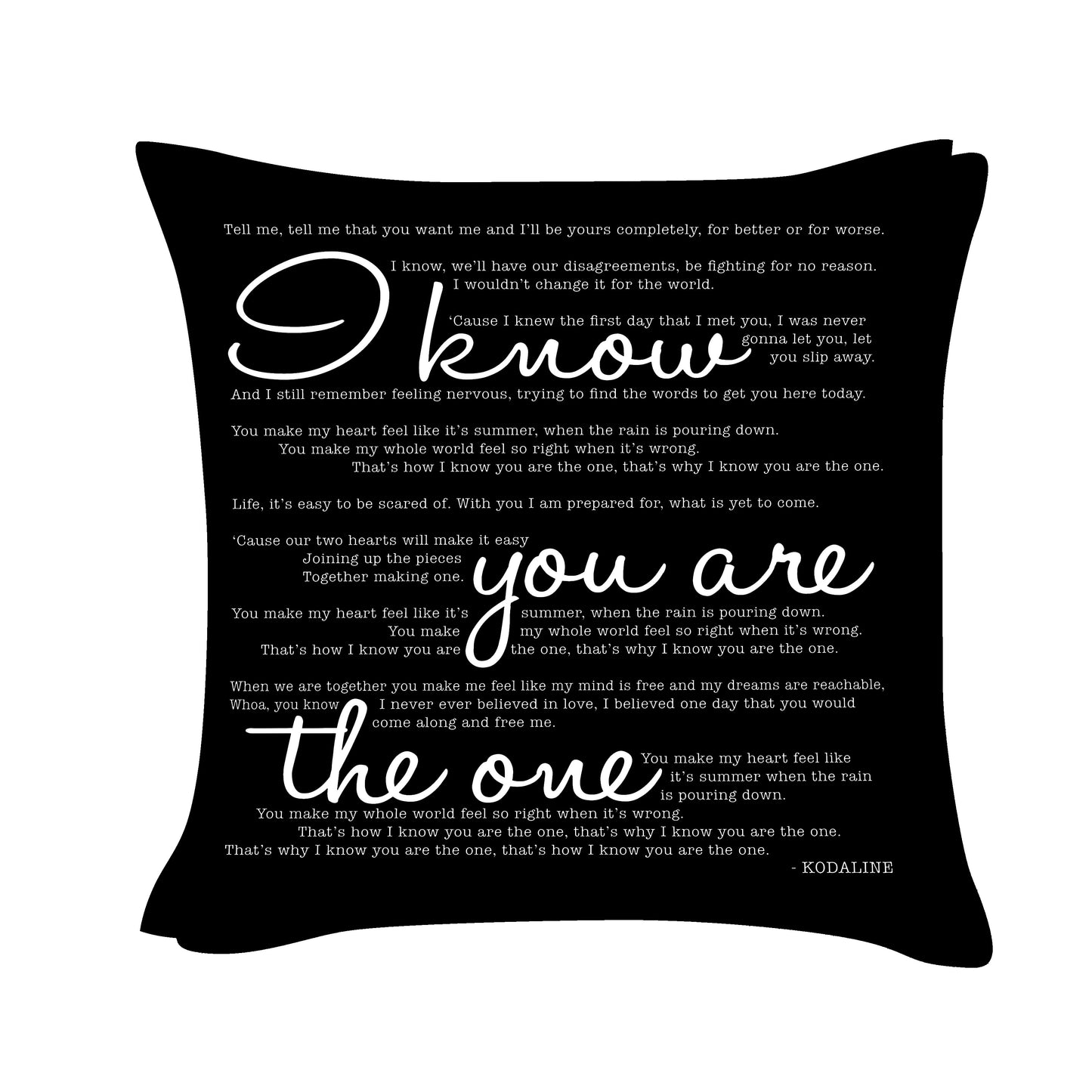 Kodaline - I know you are the one - Song Lyric Inspired Cushion Cover