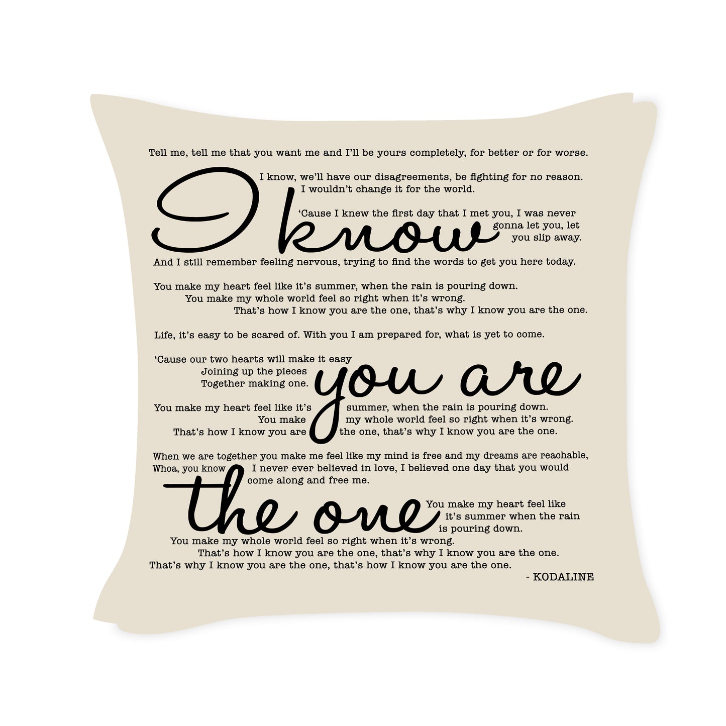 Kodaline - I know you are the one - Song Lyric Inspired Cushion Cover