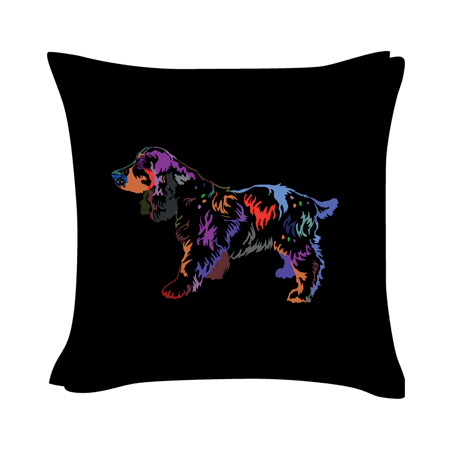 Russian Spaniel Art - Black Cushion Cover
