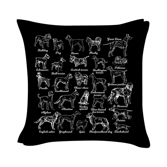 Various Breeds Art - Black Cushion Cover